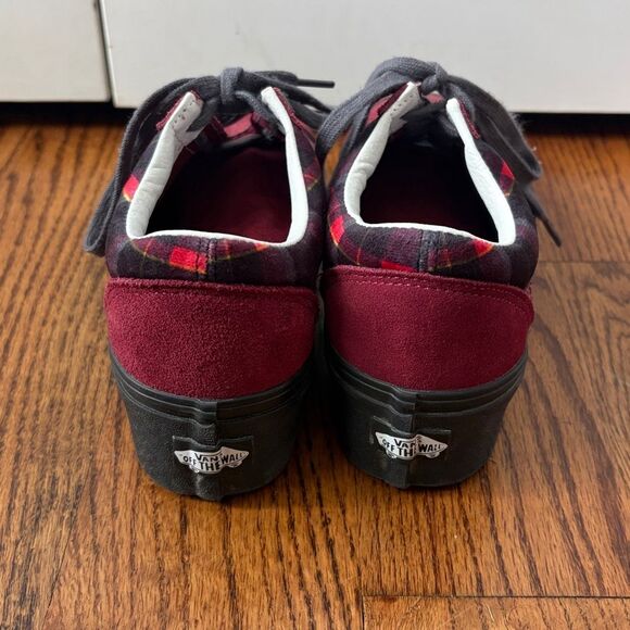 Vans Old Skool Stac Velvet Plaid Port/Black Platform sneaker Size 8.5 - Picture 4 of 5